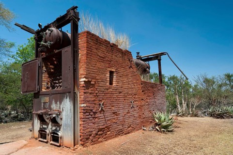 German decommissioned steam engine from 1904 at Lake Otjikoto, used as a pump to supply drinking