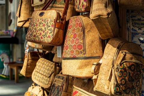 Market stand with traditional cork bags at city market
