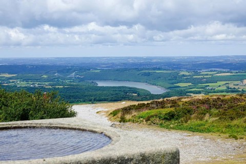 View of the river Aulne and the Pont de Terenez bridge from the summit of the 329 metre high Menez