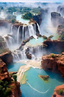 Aerial view over the Iguazu Falls, Argentina, Brazil, AI Generated, AI generated, South America
