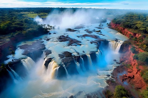 Aerial view over the Iguazu Falls, Argentina, Brazil, AI Generated, AI generated, South America