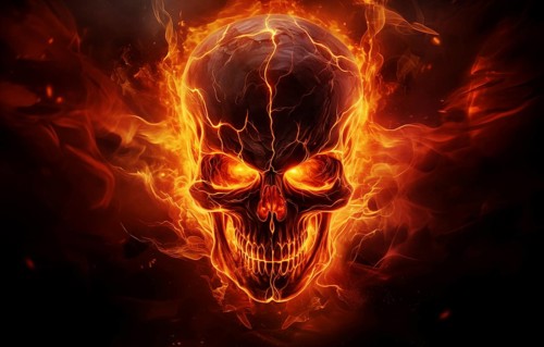 Spooky and scary burning skull on a dark background. Perfect for Halloween or horror-themed