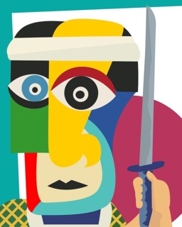 The samurai warrior, abstract art colorful vector card