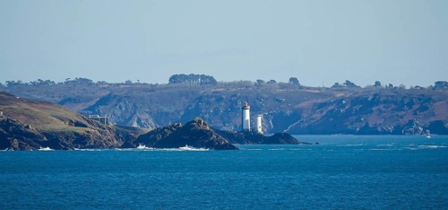 View from Plougonvelin to the lighthouse Phare du Petit Minou at the Atlantic coast at the mouth of
