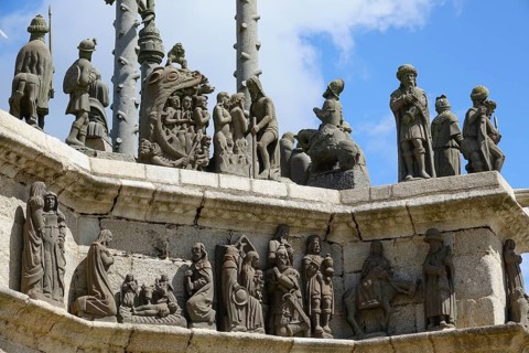 Stone reliefs Nativity, Adoration of the Magi, Flight into Egypt, Purgatory, Ecce Homo, Calvary