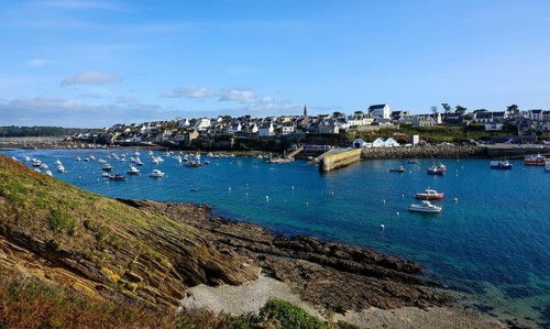 Harbour and commune of Le Conquet, seen from the Kermorvan peninsula, Finistere Pen ar Bed