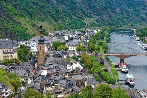 View over Cochem and the Moselle River, Cochem, Rhineland Palatinate, Germany, Europe