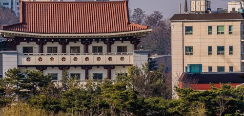 Daejeon, South Korea, March 13, 2017: Building with classical oriental styling with red clay tiled