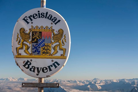 State sign, Free State of Bavaria, Zugspitze, winter, Garmisch-Partenkirchen, Bavaria, Germany,