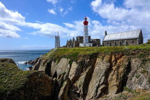 Semaphore, ruins of Saint-Mathieu Abbey, lighthouse and Notre Dame de Grace chapel on Pointe