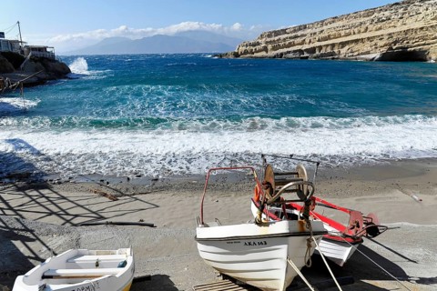 Bay, Matala beach, Matala, Crete, Greece, Europe