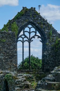 Ruins of the Eglise Saint-Pierre de Quimerch church in the abandoned old hamlet of