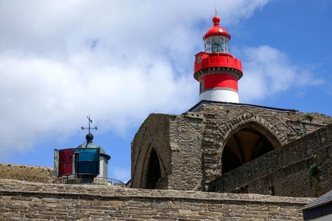 Ruins of the Saint-Mathieu abbey and lighthouse on the Pointe Saint-Mathieu, Plougonvelin,
