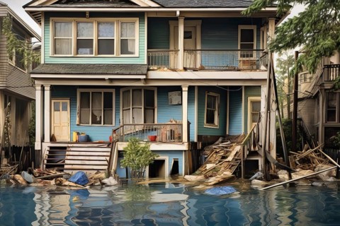 Devastated city after a flood, AI Generated, AI generated