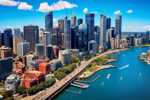 Drone view of Sydney skyline, Australia, AI Generated, AI generated, Oceania