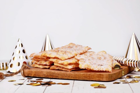 Fried Italian dessert snack for carnival season called 'Galani', ' Chiacchiere' or 'Crostoli'