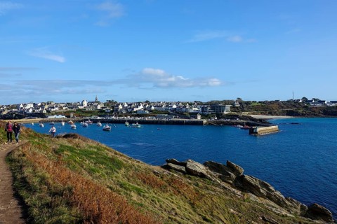 Harbour and commune of Le Conquet, seen from the Kermorvan peninsula, Finistere Pen ar Bed