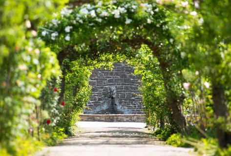 Gargoyle bear at the end of a pleasure walk, Sofiero Palace & Gardens, Helsingborg, Skane laen,