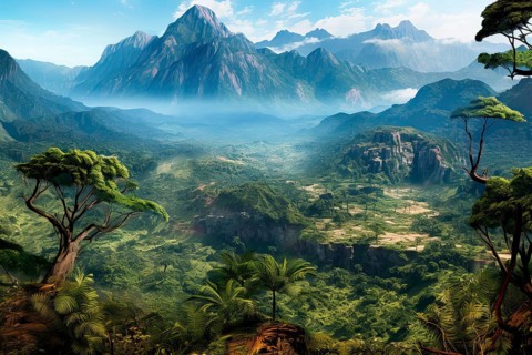 Surrealist aerial view of the top of Venezuelan tepuis known as the Lost world, Venezuela, AI