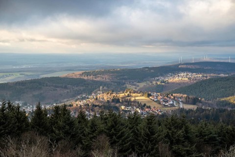 Landscape on the Grosser Feldberg, Taunus volcanic region. A cloudy, sunny winter day, meadows,