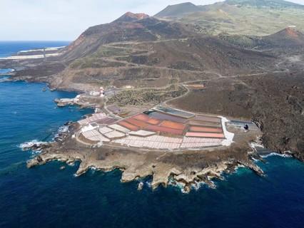 Aerial view of the Salinas de Fuencaliente, La Palma, Canary Islands, Spain, Europe