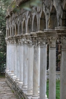Columns from the restored cloister of Sant'Andrea 12th century, Via di Porta Soprana 12, Genoa,
