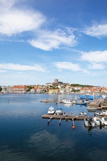 Marstrandsoe archipelago island with the harbour and Carlsten Fortress, Marstrand, Vaestra