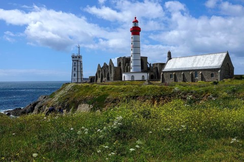 Semaphore, ruins of Saint-Mathieu Abbey, lighthouse and Notre Dame de Grace chapel on Pointe