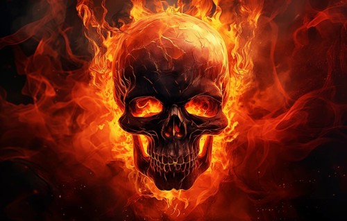 Spooky and scary burning skull on a dark background. Perfect for Halloween or horror-themed