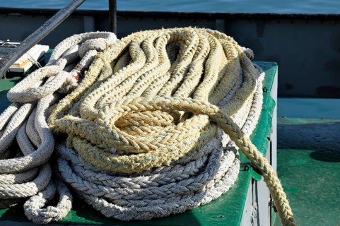 Boat ropes in the Venetian harbour of Heraklion, island of Crete, Greece, Europe