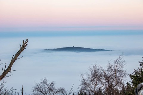 Landscape on the Grosser Feldberg, Taunus volcanic region. A cloudy, sunny winter day, meadows,