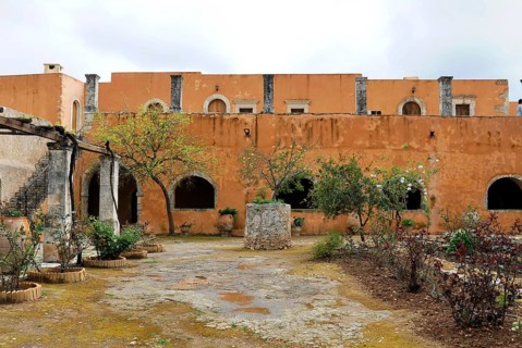Garden, Monastery Church, Arkadi Monastery, Moni Arkadi, National Monument, Crete, Greece, Europe
