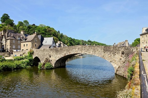Old town building on the river Rance, Dinan, Cotes d'Armor, Brittany, France, Europe