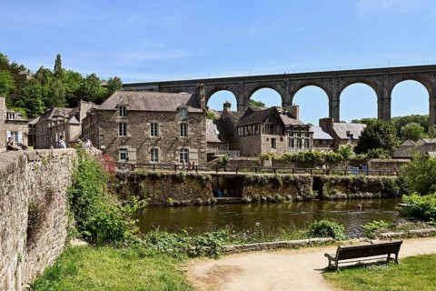 Old town building on the river Rance, Dinan, Cotes d'Armor, Brittany, France, Europe