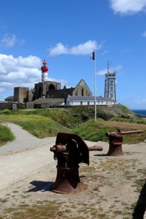 Semaphore, ruins of the Saint-Mathieu abbey and lighthouse on the Pointe Saint-Mathieu,