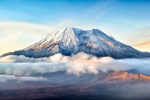 Spectacular aerial view over the Mount Kilimanjaro volcano, Tanzania, AI Generated, AI generated,