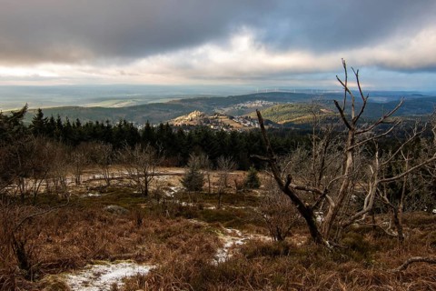 Landscape on the Grosser Feldberg, Taunus volcanic region. A cloudy, sunny winter day, meadows,