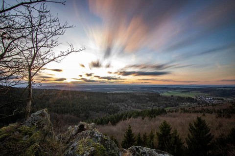 Landscape at the Grosser Zacken, Taunus volcanic region. A cloudy, sunny autumn day, meadows,
