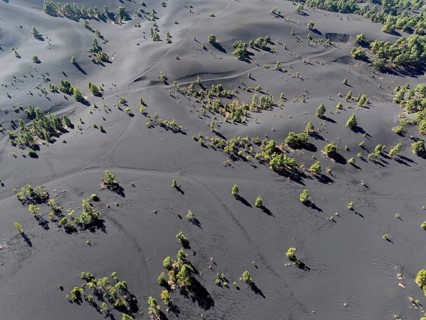 Aerial view of the lava sand areas Montana de Enrique and Quemada, Tacande de Arriba, La Palma,