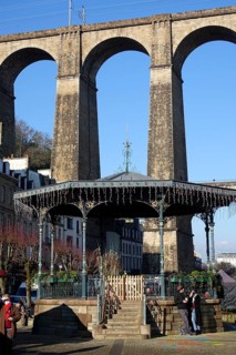 Place des Otages with bandstand, viaduct of the Paris-Brest railway line, Morlaix Montroulez,