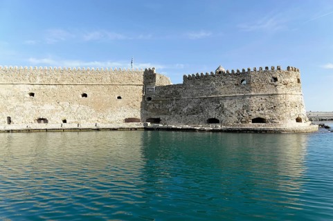 Koules Castle, Venetian harbour, yachts and fishing boats, Heraklion, Iraklion, Crete, Greece,