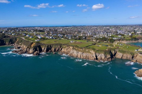 Aerial view of the cliffs at Plougonvelin on the Atlantic coast at the mouth of the Bay of Brest,