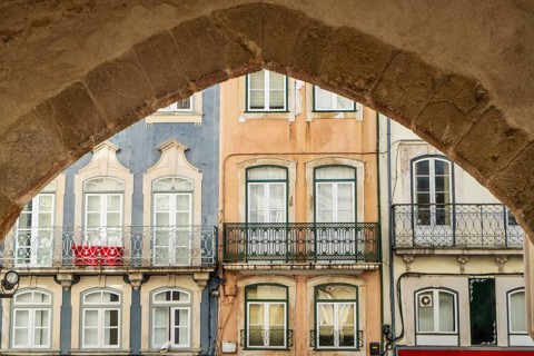 Symmetrical photo of buildings, Coimbra, Portugal, Europe
