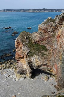 Pointe de Dinan, Crozon, behind Pointe de Pen Hir with the rocks Les Tas de Pois, Crozon peninsula,
