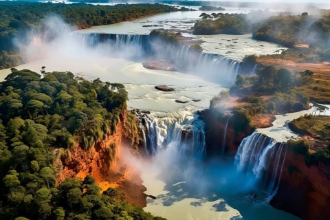 Aerial view over the Iguazu Falls, Argentina, Brazil, AI Generated, AI generated, South America