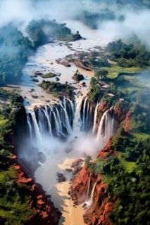 Aerial view over the Iguazu Falls, Argentina, Brazil, AI Generated, AI generated, South America