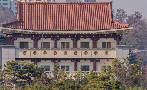 Daejeon, South Korea, March 13, 2017: Building with classical oriental styling with red clay tiled