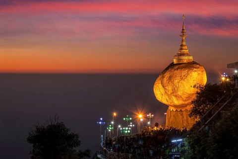 Golden Rock, Kyaiktiyo Pagoda, famous Myanmar landmark, Buddhist pilgrimage site and tourist