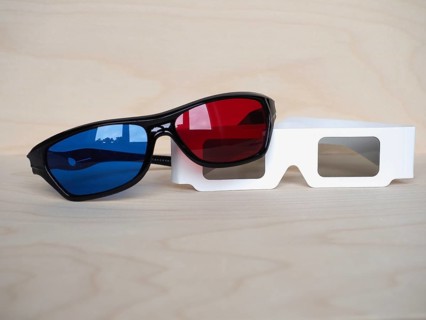 Red and blue, and polarised glasses