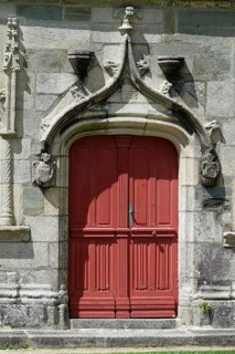 Entrance portal of the 16th century ossuary Ossuaire, Enclos Paroissial de Pleyben, Finistere
